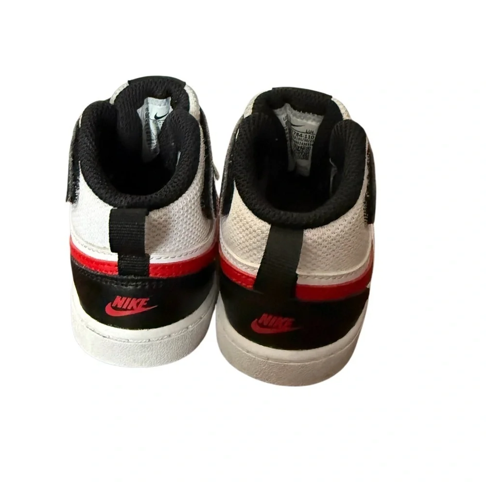 Nike Kids' Court Borough Mid 2 White and Black Sneakers w/ Red Accents-Size 6C